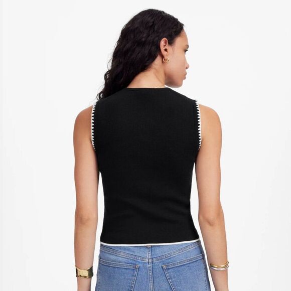 Madewell NU545 Black and White Blanket-Stitch Crewneck Sweater Tank NWT size s - Picture 3 of 12